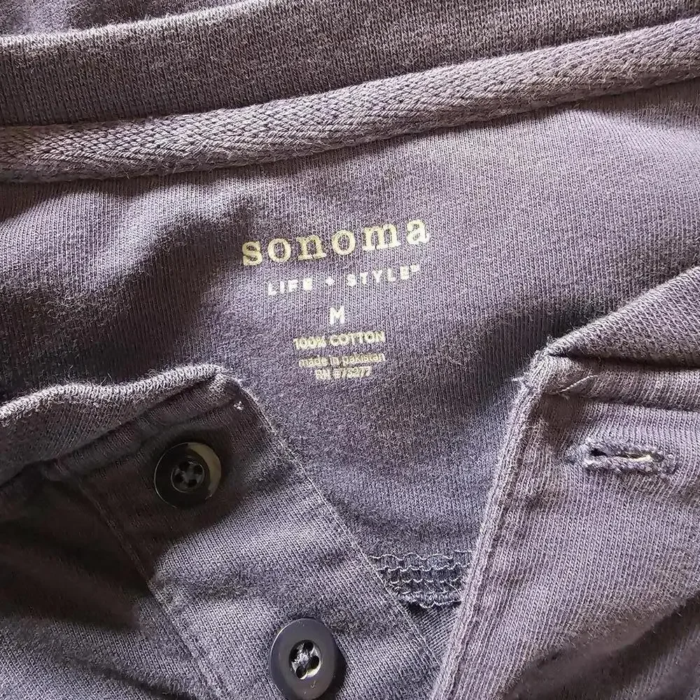 Sonoma Life + Style Men's Medium Purple Henley Shirt 100% Cotton